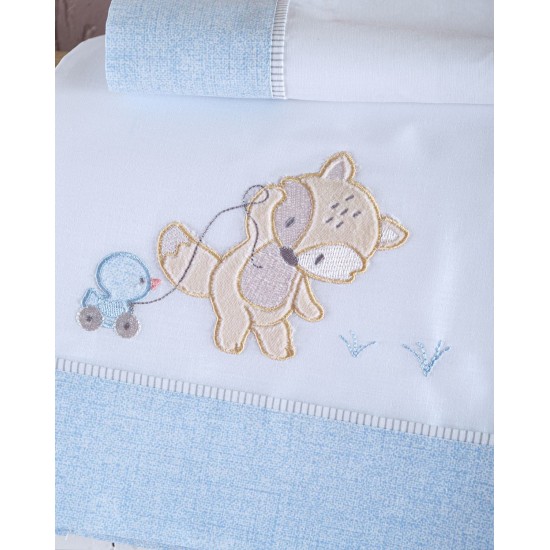 Σεντόνια Βρεφικά Με Κέντημα Κούνιας Σετ Newborn Fox Blue Cotton Rythmos (100x160) 3Τεμ Σεντόνια Βρεφικά Με Κέντημα Κούνιας Σετ Newborn Fox Blue Cotton Rythmos (100x160) 3Τεμ