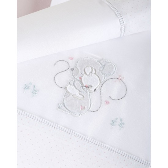 Σεντόνια Βρεφικά Με Κέντημα Κούνιας Σετ Newborn Hug Me Pink Cotton Rythmos (100x160) 3Τεμ