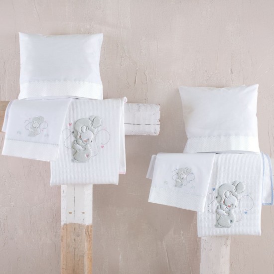 Σεντόνια Βρεφικά Με Κέντημα Κούνιας Σετ Newborn Hug Me Pink Cotton Rythmos (100x160) 3Τεμ