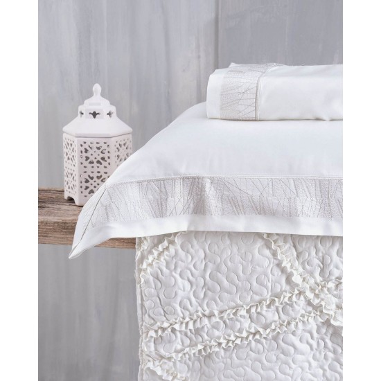 Κουβερλί Νυφικό Υπέρδιπλα Σετ Wedding Collection Deste White Microsatin Rythmos (230x250) 3Τεμ