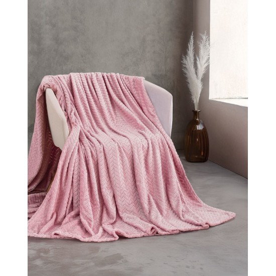Κουβέρτα Fleece Υπέρδιπλη Soft Blanket Harmonie Pink Jacquard Rythmos (220x240) 1Τεμ