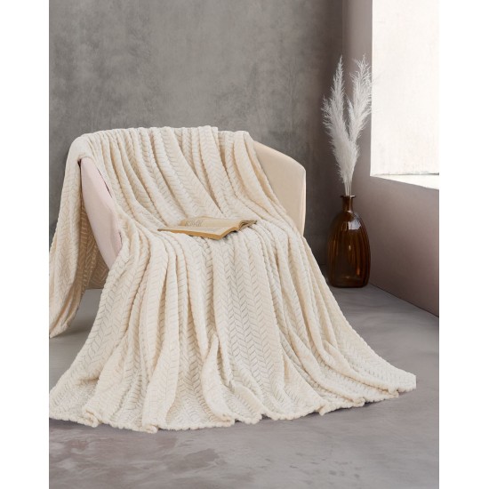 Κουβέρτα Fleece Υπέρδιπλη Soft Blanket Harmonie Ecru Jacquard Rythmos (220x240) 1Τεμ