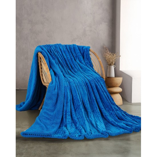 Κουβέρτα Fleece Με Sherpa Υπέρδιπλη Soft Blanket Jollein Blue Jacquard Rythmos (220x240) 1Τεμ