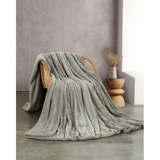 Κουβέρτα Fleece Με Sherpa Υπέρδιπλη Soft Blanket Jollein Grey Jacquard Rythmos (220x240) 1Τεμ