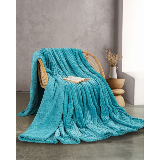 Κουβέρτα Fleece Με Sherpa Υπέρδιπλη Soft Blanket Jollein Turquoise Jacquard Rythmos (220x240) 1Τεμ