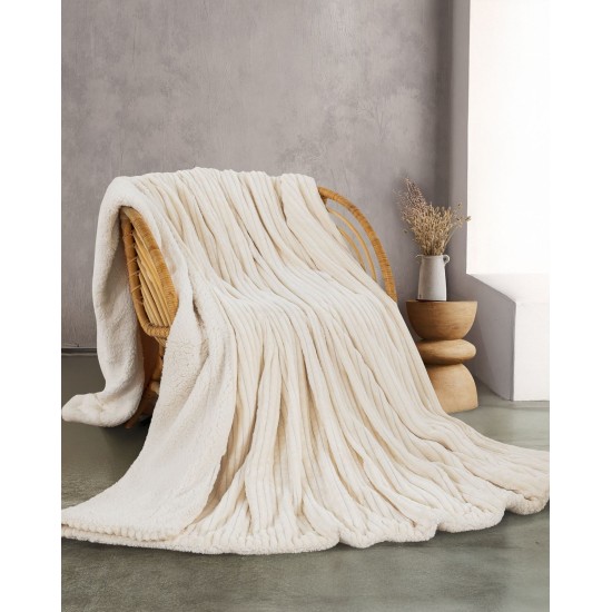 Κουβέρτα Fleece Με Sherpa Υπέρδιπλη Soft Blanket Jollein Ecru Jacquard Rythmos (220x240) 1Τεμ
