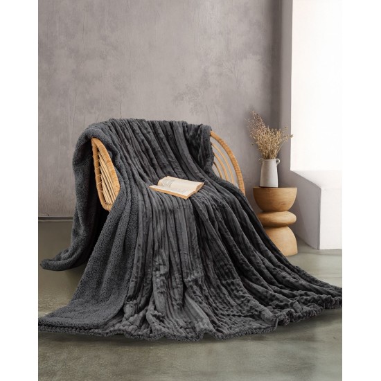Κουβέρτα Fleece Με Sherpa Υπέρδιπλη Soft Blanket Jollein Anthraki Jacquard Rythmos (220x240) 1Τεμ