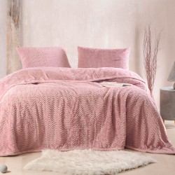 Κουβέρτα Fleece Με Sherpa Υπέρδιπλη Bliss Pink Jacquard Rabbit Fur Rythmos (220x240) 3Τεμ