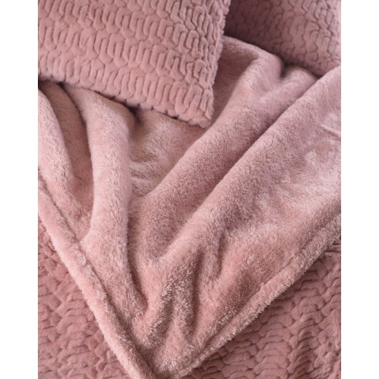 Κουβέρτα Fleece Με Sherpa Υπέρδιπλη Bliss Pink Jacquard Rabbit Fur Rythmos (220x240) 3Τεμ