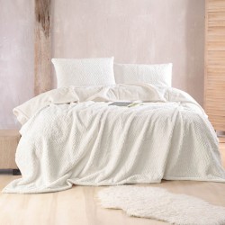 Κουβέρτα Fleece Με Sherpa Υπέρδιπλη Bliss White Jacquard Rabbit Fur Rythmos (220x240) 3Τεμ