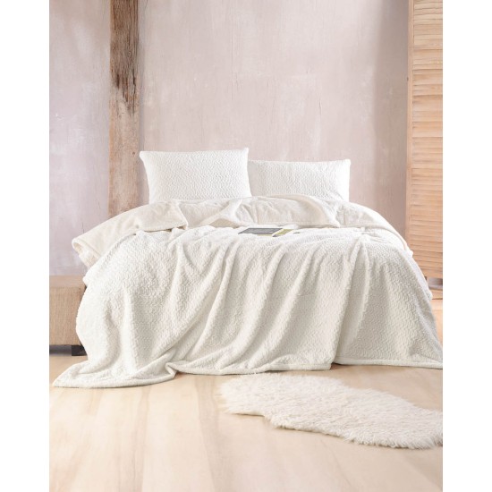 Κουβέρτα Fleece Με Sherpa Υπέρδιπλη Bliss White Jacquard Rabbit Fur Rythmos (220x240) 3Τεμ