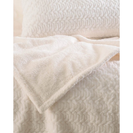 Κουβέρτα Fleece Με Sherpa Υπέρδιπλη Bliss White Jacquard Rabbit Fur Rythmos (220x240) 3Τεμ