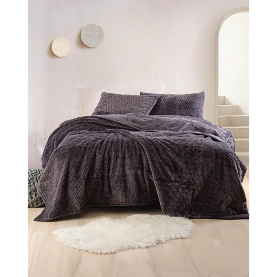 Κουβέρτα Fleece Με Sherpa Υπέρδιπλη Bliss Grey Jacquard Rabbit Fur Rythmos (220x240) 3Τεμ