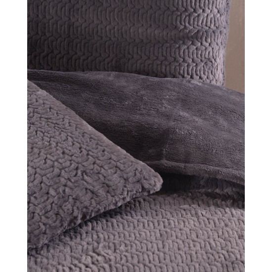 Κουβέρτα Fleece Με Sherpa Υπέρδιπλη Bliss Grey Jacquard Rabbit Fur Rythmos (220x240) 3Τεμ