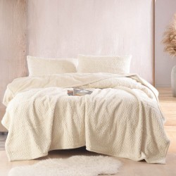 Κουβέρτα Fleece Με Sherpa Υπέρδιπλη Bliss Ecru Jacquard Rabbit Fur Rythmos (220x240) 3Τεμ