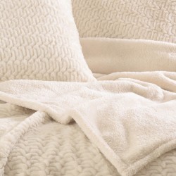 Κουβέρτα Fleece Με Sherpa Υπέρδιπλη Bliss Ecru Jacquard Rabbit Fur Rythmos (220x240) 3Τεμ