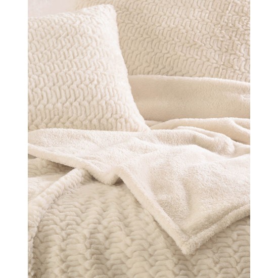 Κουβέρτα Fleece Με Sherpa Υπέρδιπλη Bliss Ecru Jacquard Rabbit Fur Rythmos (220x240) 3Τεμ