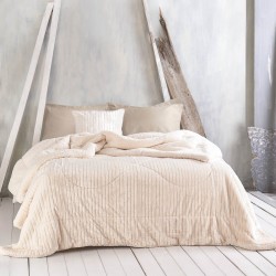 Κουβερτοπάπλωμα Με Sherpa Υπέρδιπλο Shabby Ecru Jacqaurd Flannel Rythmos (220x240) 1Τεμ