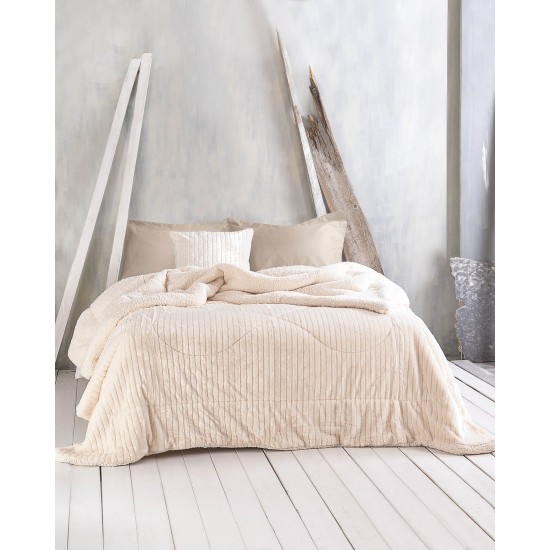 Κουβερτοπάπλωμα Με Sherpa Υπέρδιπλο Shabby Ecru Jacqaurd Flannel Rythmos (220x240) 1Τεμ