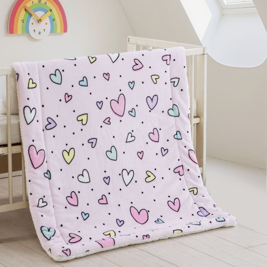Κουβερτοπάπλωμα Με Sherpa Βρεφικό Αγκαλιάς Newborn Happy Hearts Rythmos (80x110) 1Τεμ