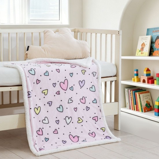 Κουβερτοπάπλωμα Με Sherpa Βρεφικό Αγκαλιάς Newborn Happy Hearts Rythmos (80x110) 1Τεμ