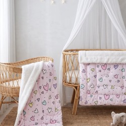 Κουβερτοπάπλωμα Με Sherpa Βρεφικό Αγκαλιάς Newborn Happy Hearts Rythmos (80x110) 1Τεμ