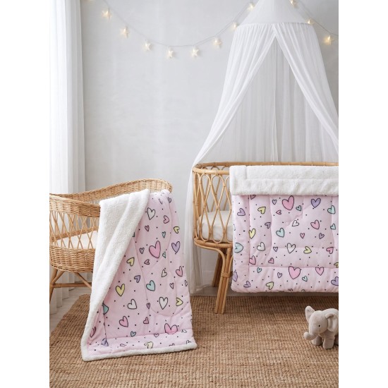 Κουβερτοπάπλωμα Με Sherpa Βρεφικό Αγκαλιάς Newborn Happy Hearts Rythmos (80x110) 1Τεμ