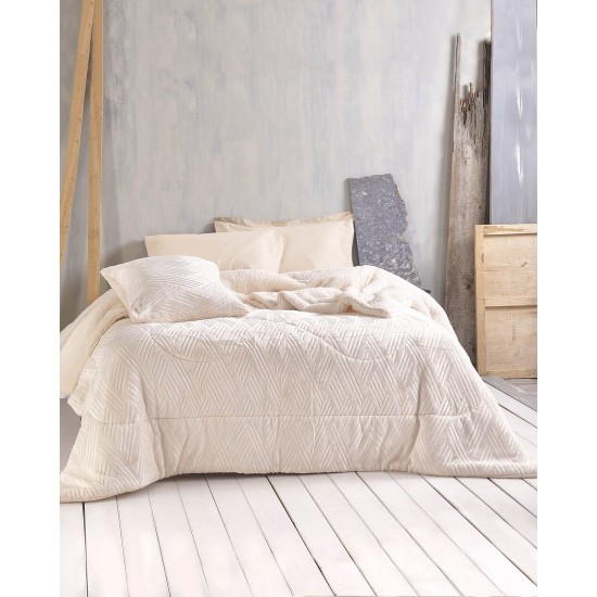 Κουβερτοπάπλωμα Με Sherpa Μονό Lotus Ecru Jacqaurd Flannel Rythmos (160x220) 1Τεμ