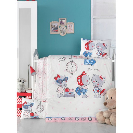 Παπλωματοθήκη Βρεφική Κούνιας Σετ Bebe Pink Station Cotton Rythmos (100x150) 2Τεμ