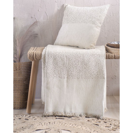 Ριχτάρι Τριθέσιου Chinille Vivir Ecru Jacquard Rythmos (180x330) 1Τεμ