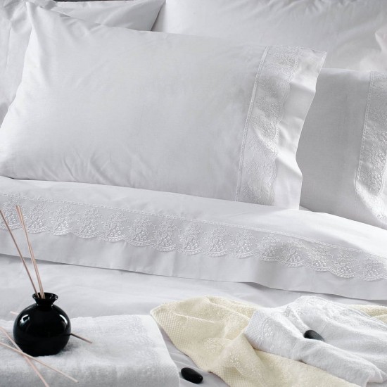 Σεντόνια Νυφικά Με Δαντέλα Υπέρδιπλα Σετ Wedding Collection Helga White Cotton Rythmos (230x260) 4Τεμ