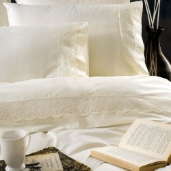 Σεντόνια Νυφικά Με Δαντέλα Υπέρδιπλα Σετ Wedding Collection Helga Ecru Cotton Rythmos (230x260) 4Τεμ