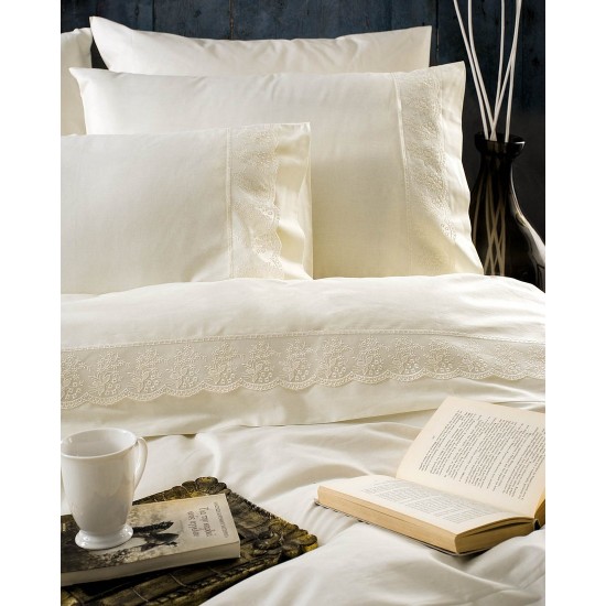 Σεντόνια Νυφικά Με Δαντέλα Υπέρδιπλα Σετ Wedding Collection Helga Ecru Cotton Rythmos (230x260) 4Τεμ