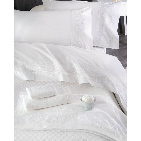 Σεντόνια Υπέρδιπλα Σετ Wedding Collection Katherina White Cotton Rythmos (230x260) 4Τεμ