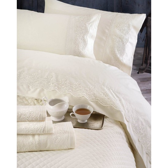 Σεντόνια Υπέρδιπλα Σετ Wedding Collection Katherina Ecru Cotton Rythmos (230x260) 4Τεμ