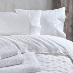 Σεντόνια Νυφικά Με Δαντέλα Υπέρδιπλα Σετ Wedding Collection Anika White Cotton Rythmos (230x260) 4Τεμ