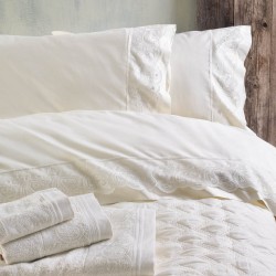 Σεντόνια Νυφικά Με Δαντέλα Υπέρδιπλα Σετ Wedding Collection Anika Ecru Cotton Rythmos (230x260) 4Τεμ