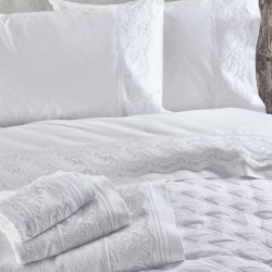 Σεντόνια Νυφικά Με Δαντέλα Υπέρδιπλα Σετ Wedding Collection Regatta White Cotton Rythmos (230x260) 4Τεμ