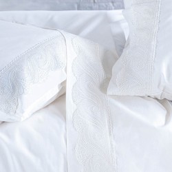 Σεντόνια Νυφικά Υπέρδιπλα Σετ Wedding Collection Hypatia White Cotton Rythmos (230x260 ) Με Λάστιχο 4Τεμ