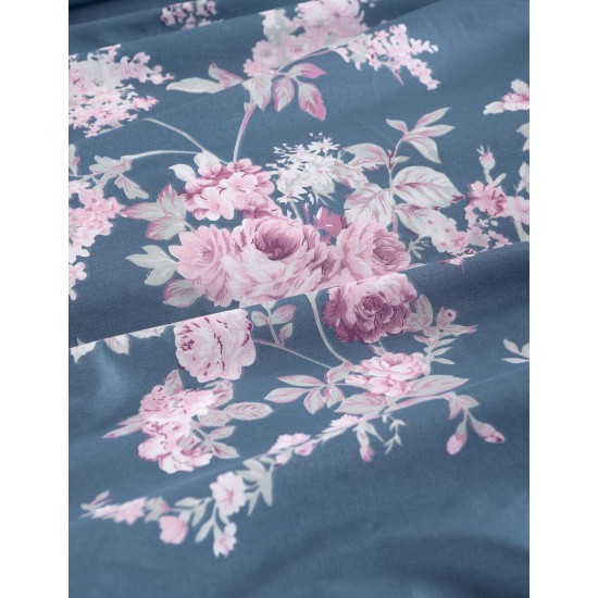 Σεντόνια Υπέρδιπλα Σετ Nova Springtime D.Blue Cotton Rythmos (165x205+30 ) Με Λάστιχο 4Τεμ