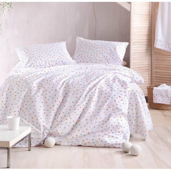 Κουβερλί Μονό Σετ Symbol Tiny Heart White Cotton Rythmos (160x240) 2Τεμ