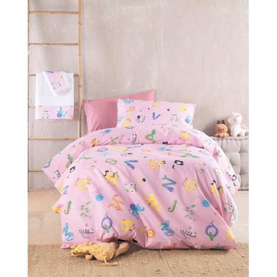 Πάπλωμα Μονό Σετ Kids Letterland Pink Cotton Rythmos (160x240) 2Τεμ