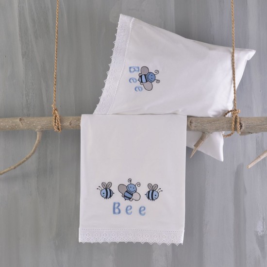 Σεντόνια Βρεφικά Κούνιας Σετ Newborn Honey Bee Light Blue Cotton Rythmos (105x160) 3Τεμ