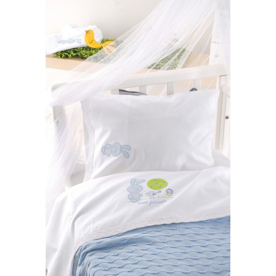 Σεντόνια Βρεφικά Κούνιας Σετ Bebe Sweet Summer L.Blue Cotton Rythmos (100x160) 3Τεμ