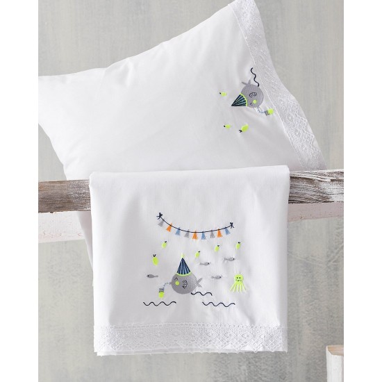 Σεντόνια Βρεφικά Κούνιας Σετ Newborn Bubbles Blue Cotton Rythmos (105x160) 3Τεμ