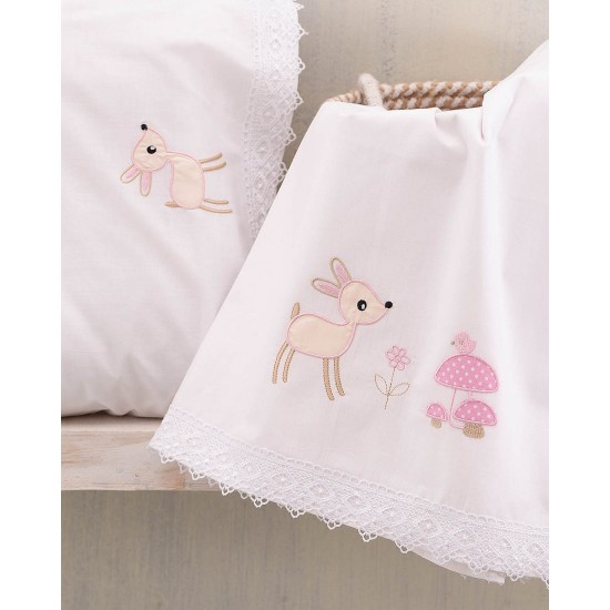 Σεντόνια Βρεφικά Κούνιας Σετ Newborn Floppy Pink Cotton Rythmos (105x160) 3Τεμ