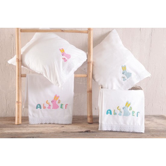 Σεντόνια Βρεφικά Κούνιας Σετ Newborn Miffy L.Blue Cotton Rythmos (105x160) 3Τεμ
