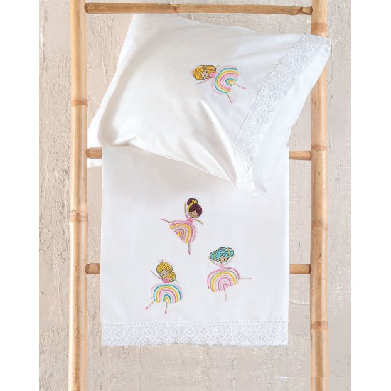 Σεντόνια Βρεφικά Κούνιας Σετ Newborn Rainbow Girls Cotton Rythmos (105x160) 3Τεμ