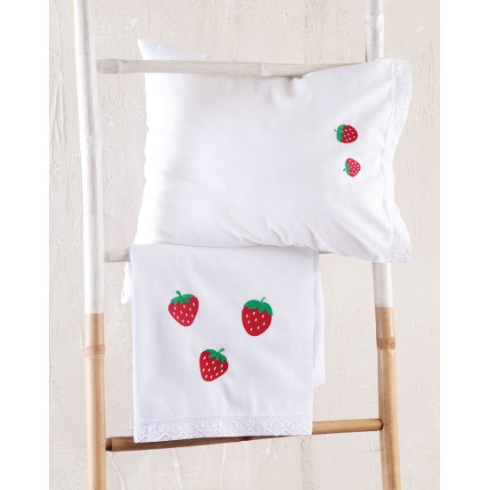 Σεντόνια Βρεφικά Με Κέντημα Κούνιας Σετ Newborn Fragola Cotton Rythmos (105x160) 3Τεμ