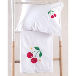 Σεντόνια Βρεφικά Με Κέντημα Κούνιας Σετ Newborn Cherries Cotton Rythmos (105x160) 3Τεμ